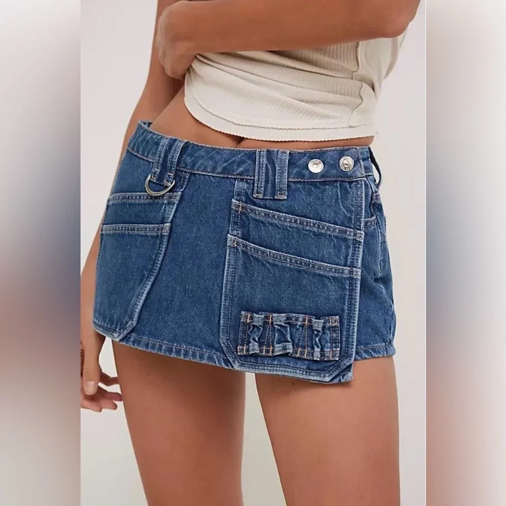 NWT We The Free - Adele Denim Skort size 25 low rise grunge utility - Picture 2 of 11
